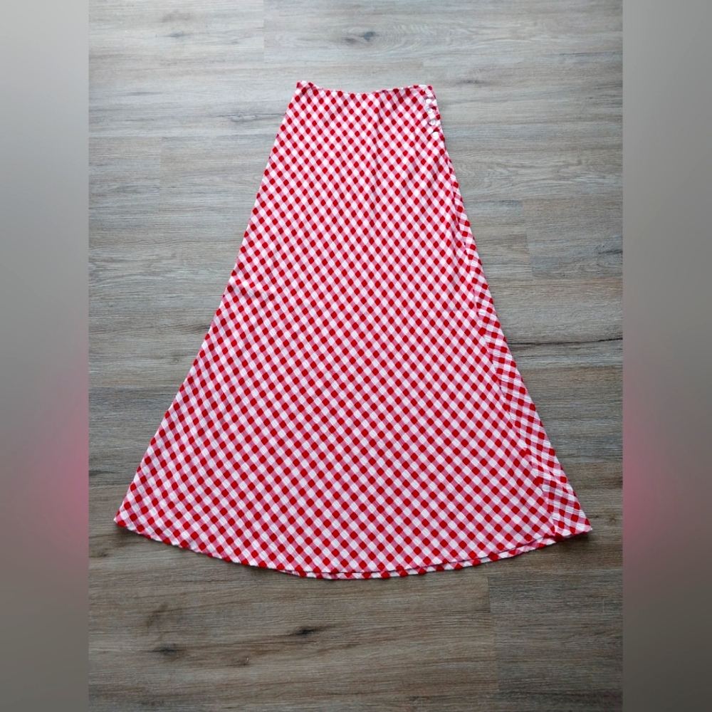 Vintage Express red and white gingham maxi skirt